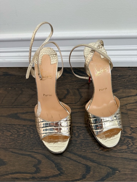 Christian Louboutin Shoes - Christian Louboutin Gold Metallic Croc-Embossed Slingback Sandals size 40